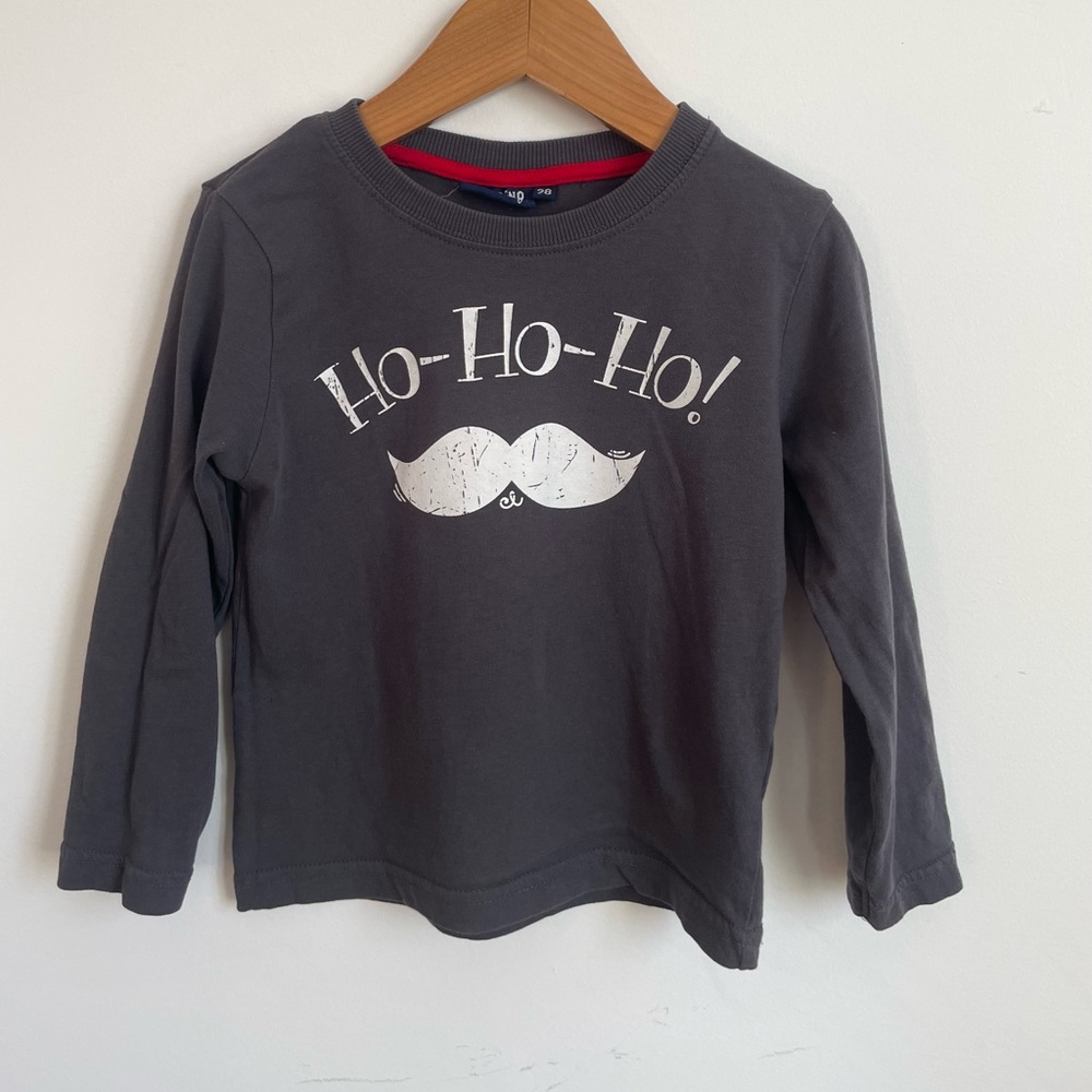 NEW European Ho-Ho-Ho Funny Holiday Shirt, Santa's Moustache, Crackle Text